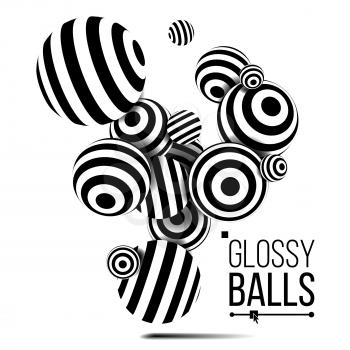Balls Black Lines Vector. Striped Optical Illusion. White And Black Lines. Abstract Illustration