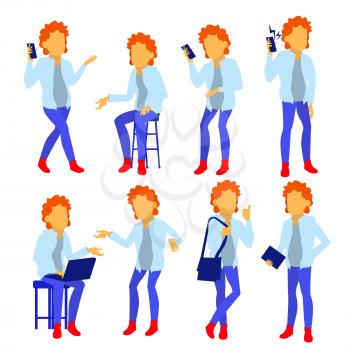 Man Set Vector. Modern Gradient Colors. People In Action. Business Character. Creative Human. Isolated Flat Illustration