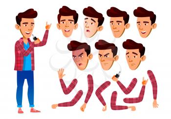 Asian Teen Boy Vector. Teenager. Activity, Beautiful. Face Emotions, Various Gestures. Animation Creation Set. Isolated Cartoon Character Illustration