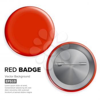 Blank Red Badge Vector. Realistic Illustration. Shiny Empty Circle Button Badge