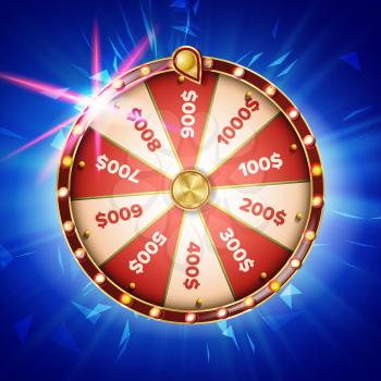 Wheel Of Fortune Poster Vector. Gamble Chance Leisure. Realistic 3d Object. Lottery Design Brochure. Illustration