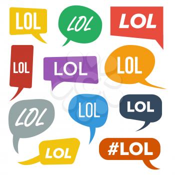 Lol Speech Bubbles Vector. Fun Symbol. Emotion. Facial Expression. Expressions Lol Stickers. Teen Slang. Illustration