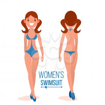 Women s Swimsuit Vector. Body Positive Movement, Beauty Diversity. Beauty Female Swimwear Design. Isolated Flat Illustration