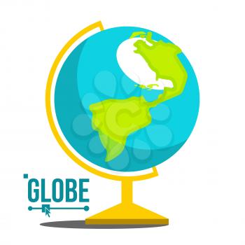 School Globe Icon Vector. Geography Earth Sphere Sign. Cartography Model. Travel Object. Isolated Cartoon Illustration