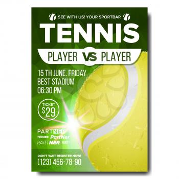 Tennis Poster Vector. Banner Advertising. A4 Size. Sport Event Announcement. Announcement, Game, League, Camp Design Championship Template Illustration