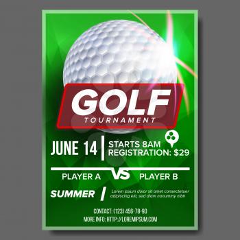 Golf Poster Vector. Golf Ball. Vertical Design For Sport Bar Promotion. Tournament, Championship Flyer Design. Golf Club Flyer. Invitation Label Illustration