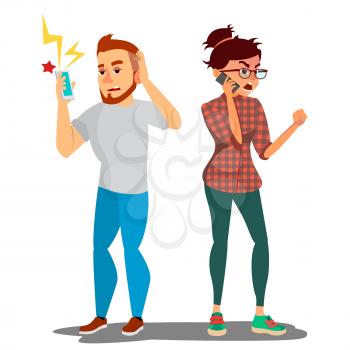Quarrel Man And Woman Vector. Conflict. Disagreements. Quarreling People concept. Angry People. Shouting. Cartoon Illustration