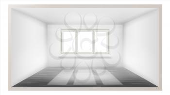 Empty Room Vector. White Wall. Plastic Window. Architecture Apartment. 3d Realistic Illustration