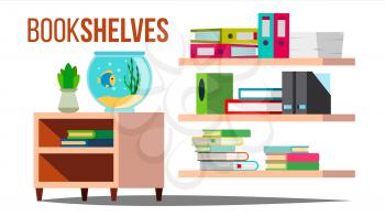 Storage Shelves Vector. Document, Book. Furniture. Office, Home Interior Paperwork Flat Isolated Illustration