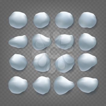 Snowballs Set Vector. Snowballs, Snowdrift. New Year Winter Ice Element. Realistic Snow Caps. Isolated On Transparent Background Illustration