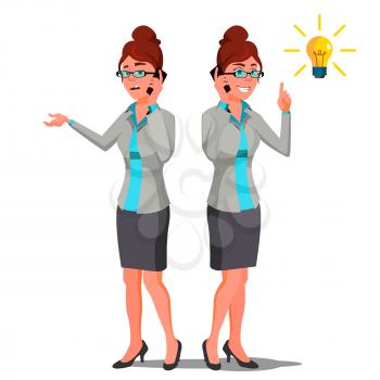 Solution Concept Vector. Business Woman. Conceptual Problem. Secret Discovery. Successful Launch Of Startup. Confusing Business, Solving. Searching For New Way. Cartoon Illustration