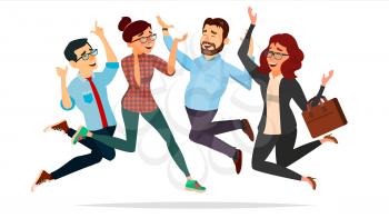 Business People Jumping Vector. Celebrating Victory Concept. Attainment. Objective Attainment, Achievement. Isolated Flat Cartoon Character Illustration