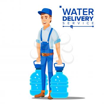 Water Delivery Service Man Vector. Company. Plastic Bottle. Supply, Shipping. Isolated Flat Cartoon Illustration