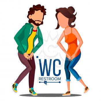 Public WC Sign Vector. Door Plate Design Element. Man, Woman. Bathroom Symbols. Cartoon Illustration