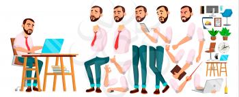 Office Worker Vector. Face Emotions, Various Gestures. Animation Creation Set. Businessman Person. Smiling Executive, Servant, Workman, Officer Isolated Illustration