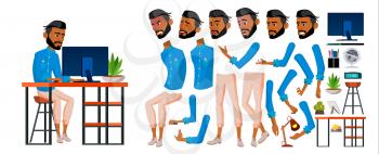 Arab Man Office Worker Vector. Business Animation Creation Set. Face Emotions, Gestures. Adult Entrepreneur Business Man. Traditional Clothes. Saudi. Arabic, Muslim. Illustration