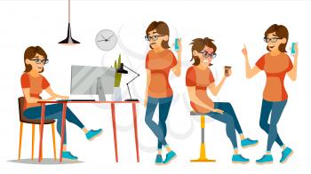 Business Woman Character Vector. In Action. IT Startup Business Company. Environment Process. Planning. Cartoon Illustration