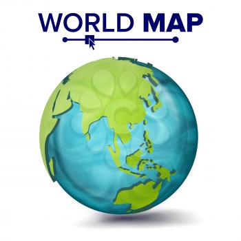 World Map Vector. 3d Planet Sphere. Earth With Continents. Asia, Australia, Oceania Africa Illustration