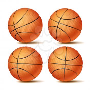 Realistic Basketball Ball Set Vector. Classic Round Orange Ball. Different Views. Sport Game Symbol. Isolated