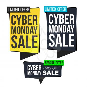 Cyber Monday Sale Banner Collection Vector. Online Shopping. Website Stickers, Cyber Web Page Design. Monday Advertising Element. Shopping Backgrounds. Isolated Illustration