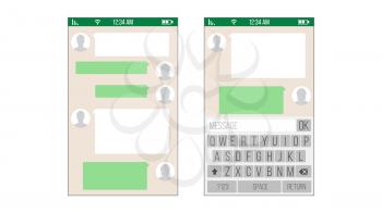 Mobile UI Kit Messenger Vector. Chat App Design Template. Modern Mobile Keyboard Isolated Illustration