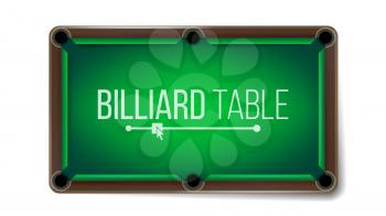 Realistic Billiard Table Vector. American Pool Table. Sport Theme. Top View. Isolated On White Illustration
