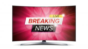 Breaking News Live Vector. Red TV Screen. Technology News Concept. Isolated