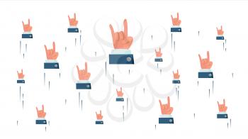 Rock N Roll Hand Sign Vector. Flying Businessman Hands. Social Media Cool Rock Symbols Networking Concept. Illustration