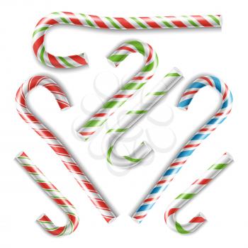 Candy Cane Vector. Christmas Candy Cane. Realistic Set Isolated. Top View. Xmas Banner And New Year Design Concept Illustration
