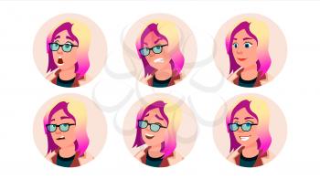 Avatar Icon Woman Vector. Round Portrait. Cute Employer. Isolated Flat Cartoon Illustration