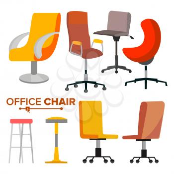 Office Chairs Set Vector. Business Hiring And Recruiting. Empty Chair Seat For Employee. Ergonomic Armchair For Executive Director. Icon Illustration