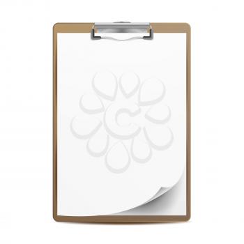 Realistic Clipboard Vector. A4 Size. Top View. Isolated On White Illustration