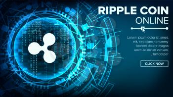 Ripple Abstract Technology Background Vector. Binary Code. Fintech Blockchain. Cryptography. Cryptocurrency Mining Concept