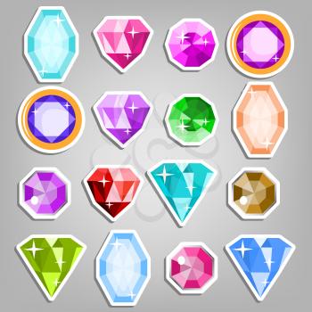 Gems Isolated Vector. Precious Stones Shimmer And Shine. Multicolored Round Brilliant Cut, Top View. Isolated Illustration