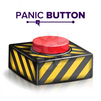 Red Panic Button Sign Vector. Red Alarm Shiny Button Illustration