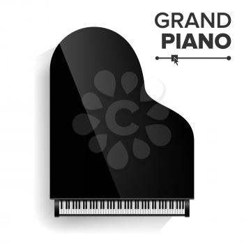 Black Grand Piano Icon Vector With Shadow. Realistic Keyboard. Isolated Illustration.