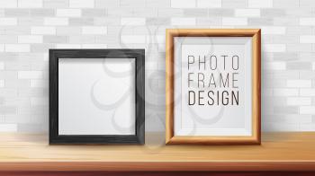 Frames Background Concept Vector. Good For Your Exhibition Design. Realistic Shadows. Brick Wall Background