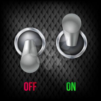 Electric Switch Vector. 3d Chrome Metallic Toggle Switcher. Realistic