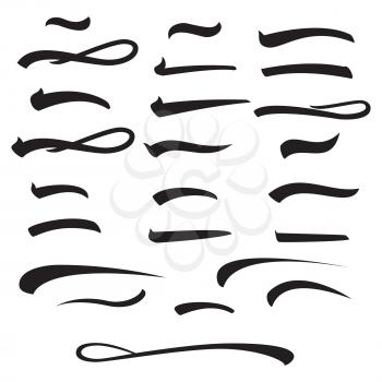 Set of hand lettering underlines lines isolated on white, vector illustration Pen Line.