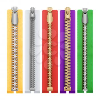 Zipper Realistic Vector. Connection Zippers Isolated Illustration