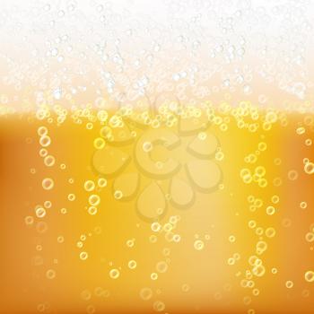 Beer Background Texture With Foam And Vubbles. Macro Of Frefreshing Beer.