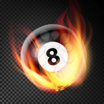Billiard Ball In Fire Vector Realistic. Burning Billiard Ball