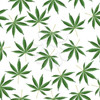Cannabis Background. Marijuana Ganja Weed Hemp Leafs Seamless Pattern.