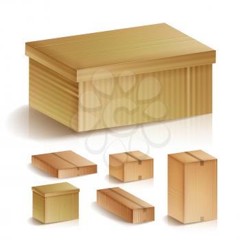 Realistic Cardboard Boxes Set Isolated Vector Illustration