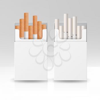 Blank Pack Package Box Of Cigarettes 3D Vector Template For Design. Opened Pack Of Cigarettes