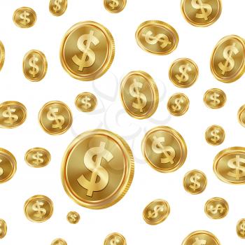 Dollar Seamless Pattern Vector. Gold Coins. Isolated Background