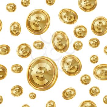 Euro Seamless Pattern Vector. Gold Coins. Isolated Background