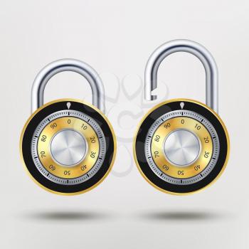 Combination Lock, Realistic Metal Vector Illustration. Safe