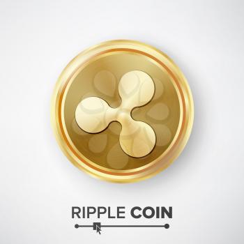 Ripple Coin Gold Coin Vector. Realistic Crypto Currency Money And Finance Sign Illustration. Ripple Coin Digital Currency Counter Icon. Fintech Blockchain.