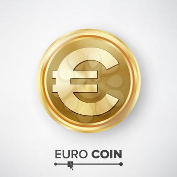 Euro Gold Coin Vector. Realistic Money Sign
